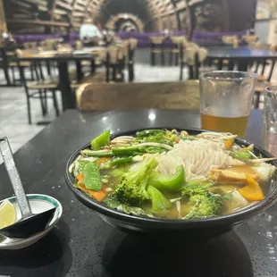 Vegetable pho with bone broth (they also have vegetable broth)