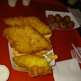 Today's special 9.99 fish and fried zucchini. Hushpuppies 3.69 or 3.59 something like that for 6 pieces