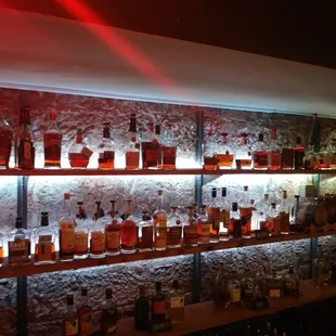 Extensive bourbon and whiskey collection