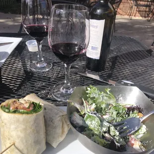 Chicken spinach wrap with side salad
