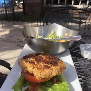 Crab cake without the bun and side salad