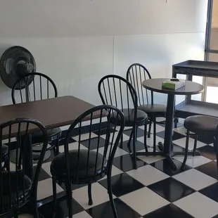 a black and white checkered floor