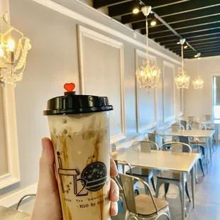 Brown sugar milk tea with crystal boba