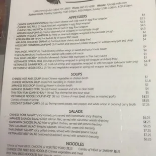 Menu in front desk