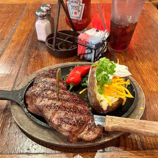 NY strip steak and baked potato