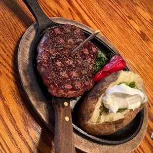 The Ribeye-A great Steak with baked potatoes.
