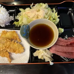 Shrimp Tempura and Tuna Sashimi