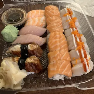 Ebi, albacore and unagi nigiri; super California roll; and Lazy Roll