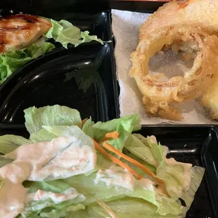 Salmon teriyaki and vegetable tempura