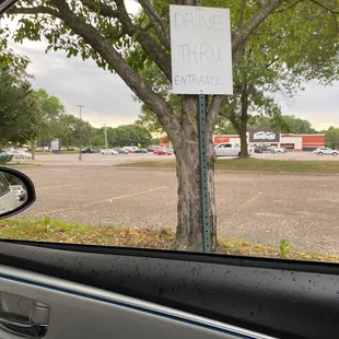 a sign in a car window