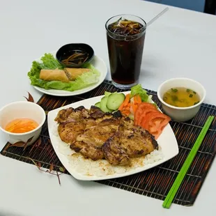 BBQ Chicken Pho natic Meal with Spring Roll and Soft Drink