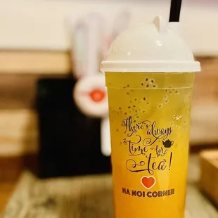 Mango Kumquat Green Tea with basil seeds