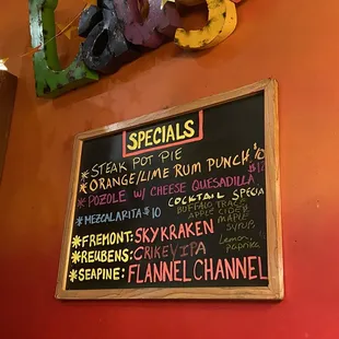 Specials menu