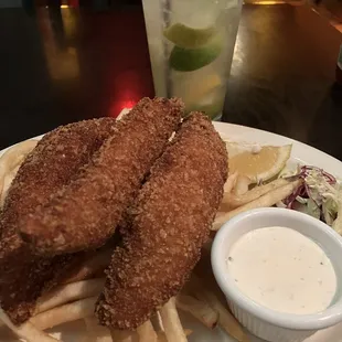 Margarita and fish and chips