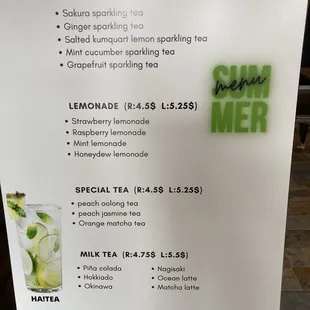 Summer menu