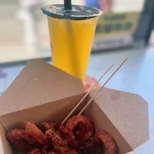 Fried Calamari; G3. Passionfruit Pineapple Green Tea