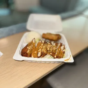 a tray of food on a table