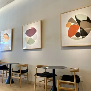 Seating area against the wall with great artwork