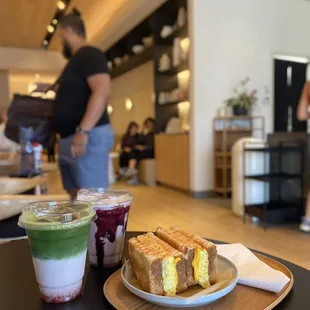 Strawberry Matcha Latte, Blueberry Chai Latte, Korean Street Toast