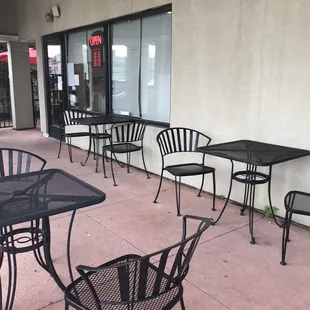 tables and chairs outside