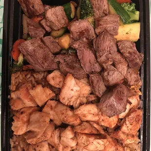Steak and chicken with fried rice