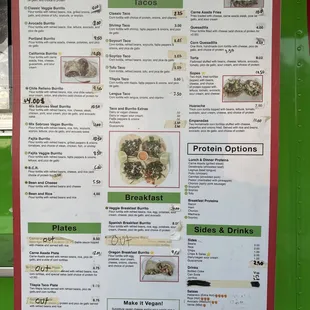 the menu for the restaurant