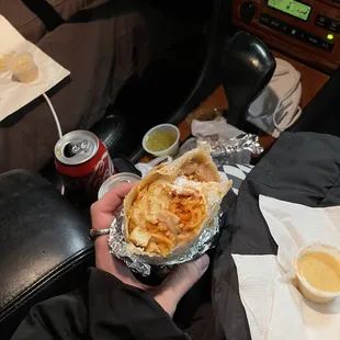 b.c.r burrito with vegan cheese, vegan sour cream &amp; tofu