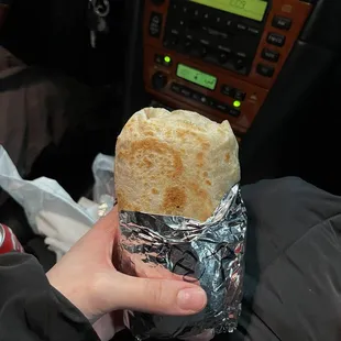 b.c.r burrito with vegan cheese, vegan sour cream &amp; tofu