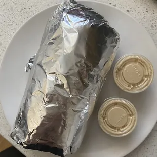 Tofu burrito and spicy salsas