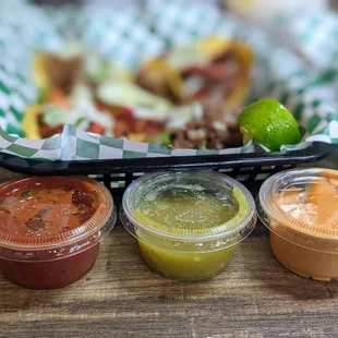 Red (smokey and spiciest out of these), green (mild), orange (creamy and mild).