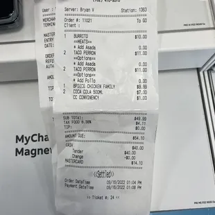 My Purchase receipt that shows I paid right amounts but got incorrect food