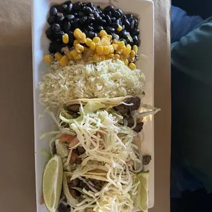 Husbands tacos with rice and black beans