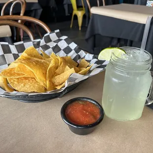 Chips, spicy salsa, &amp; house margarita