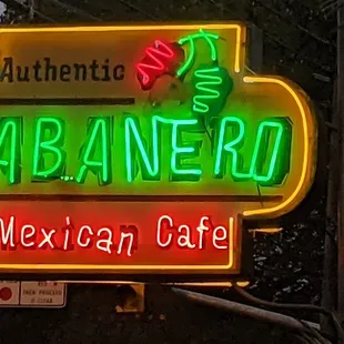 Outside sign turned on