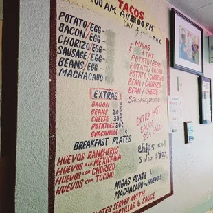 Menu on wall too