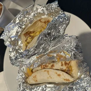 Bacon, Egg, and Cheese and Bean and Cheese Tacos