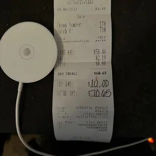 Receipt that was given to me with the total only that I paid without being able to verify that I was charged correctly.