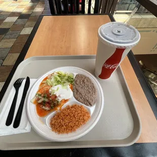a plate of food and a drink