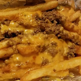 Papa  Locas loaded French fries...oh my goodness smothered in taco meet and Queso.