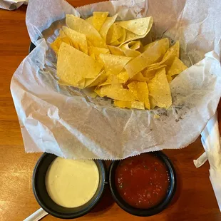 Chips, salsa, jalapeño ranch.