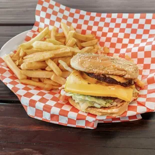 Double cheeseburger with fries