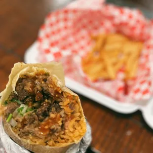 Not the best photo but it was so good!! Lots of steak and right amount of rice &amp; beans. Salsa Roja was spicy