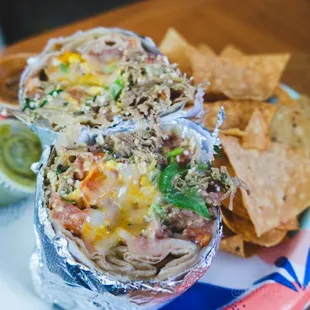 Machaca (shredded beef) Breakfast burrito.