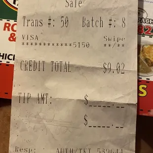 The original receipt they gave me said $8.67. This is my charge receipt showing they charged my card $9.02