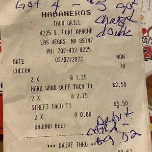 The receipt from the time b4 showing my total was $8.67
