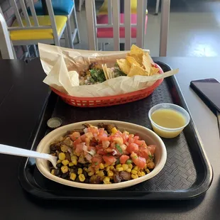 Burrito bowl and tacos