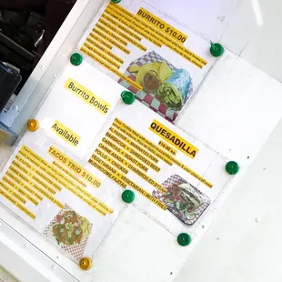 a menu on the counter