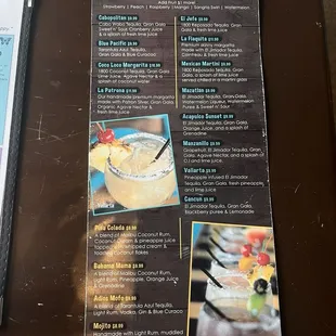 Margarita menu
