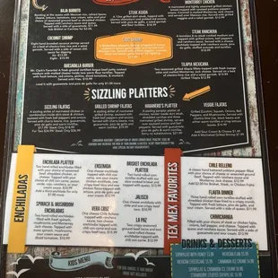 Local specials, Enchiladas, Tex-Mex Favs, Kids Menu