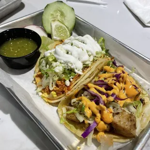 Chicken Tinga and Fish Street Tacos